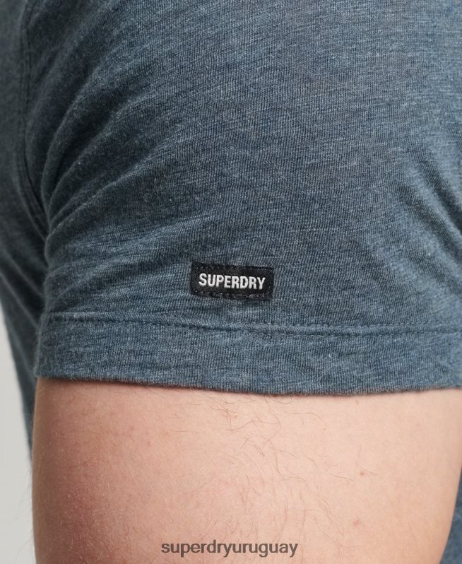 uy Superdry hombres camiseta de algodón orgánico con cuello de pico y bolsillo flameado azul DT2N8Z4819 ropa