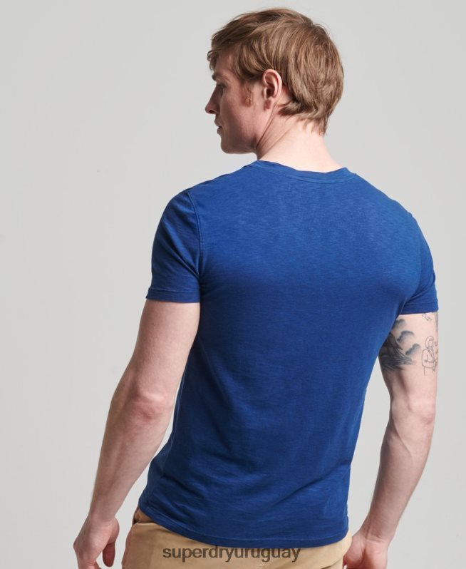 uy Superdry hombres camiseta de algodón orgánico con cuello de pico y bolsillo flameado azul DT2N8Z4877 ropa