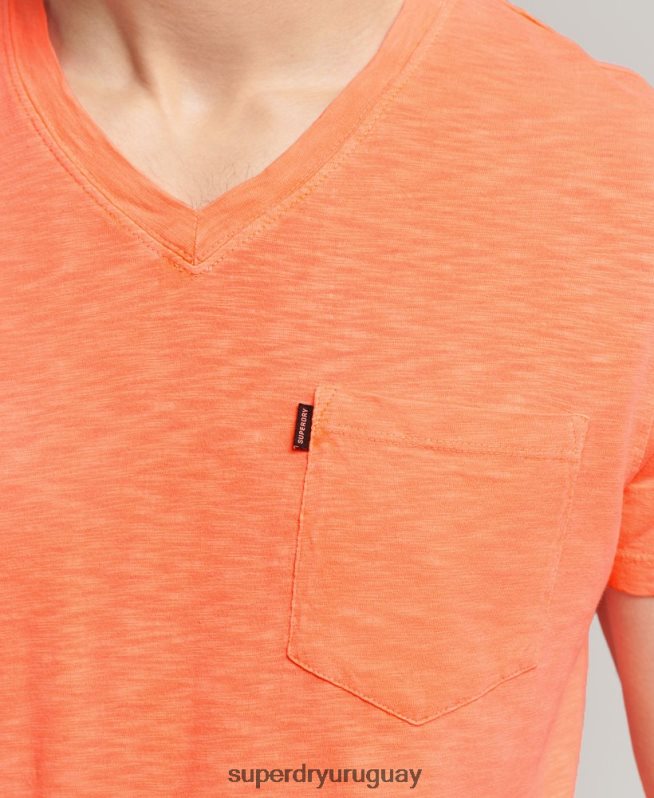 uy Superdry hombres camiseta de algodón orgánico con cuello de pico y bolsillo flameado coral DT2N8Z4863 ropa