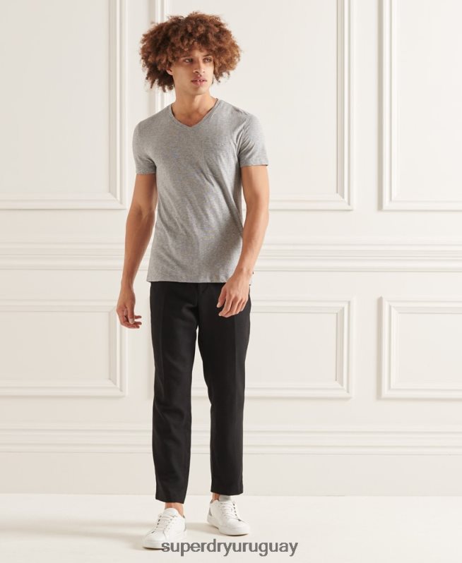 uy Superdry hombres camiseta de algodón orgánico con cuello de pico y bolsillo flameado gris claro DT2N8Z4849 ropa
