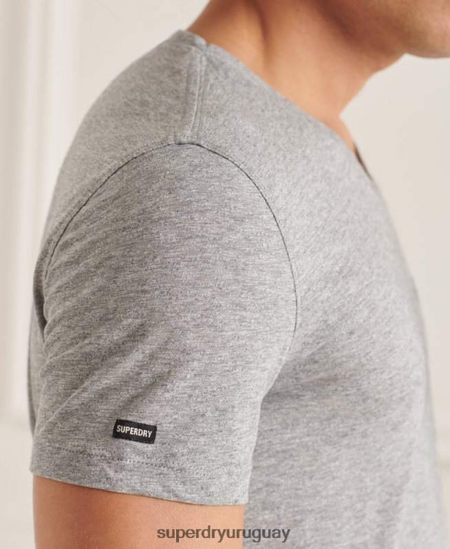 uy Superdry hombres camiseta de algodón orgánico con cuello de pico y bolsillo flameado gris claro DT2N8Z4849 ropa