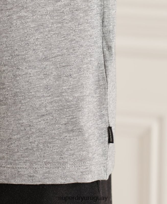 uy Superdry hombres camiseta de algodón orgánico con cuello de pico y bolsillo flameado gris claro DT2N8Z4849 ropa