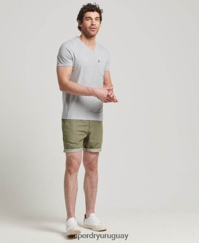 uy Superdry hombres camiseta de algodón orgánico con cuello de pico y bolsillo flameado gris oscuro DT2N8Z4917 ropa
