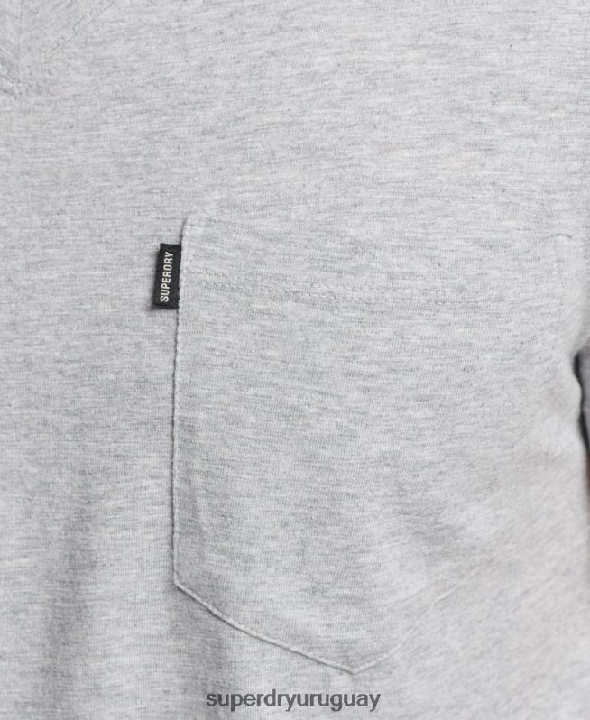 uy Superdry hombres camiseta de algodón orgánico con cuello de pico y bolsillo flameado gris oscuro DT2N8Z4917 ropa