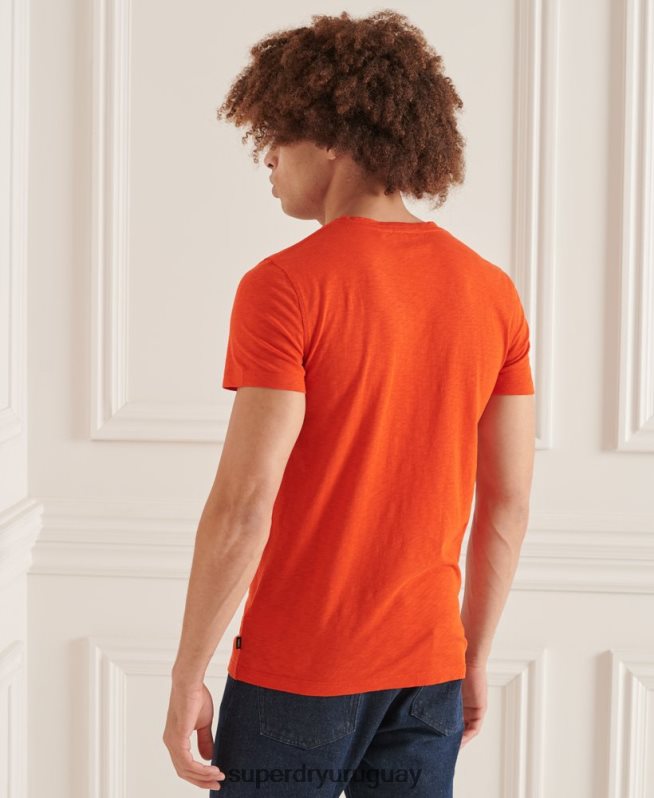 uy Superdry hombres camiseta de algodón orgánico con cuello de pico y bolsillo flameado naranja DT2N8Z4837 ropa