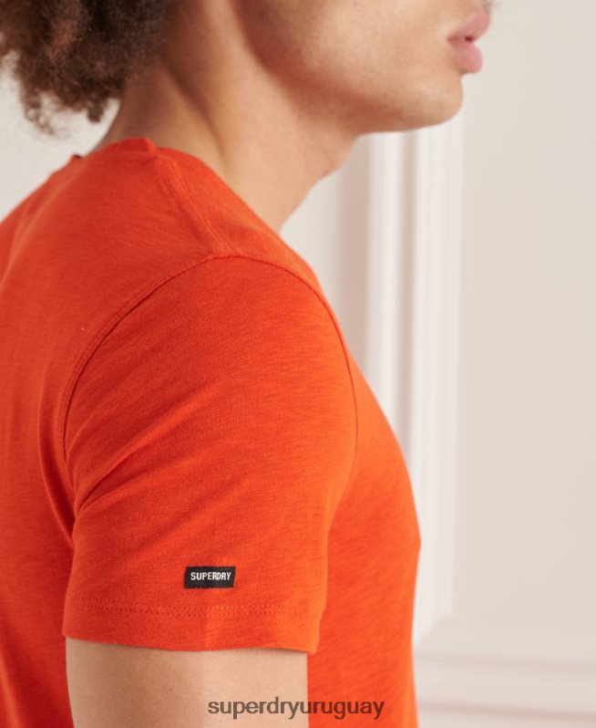 uy Superdry hombres camiseta de algodón orgánico con cuello de pico y bolsillo flameado naranja DT2N8Z4837 ropa