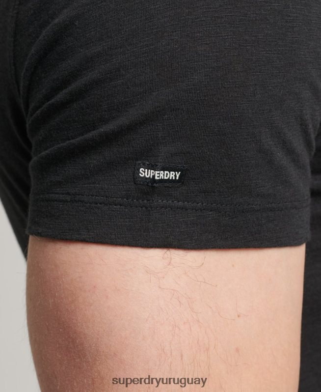 uy Superdry hombres camiseta de algodón orgánico con cuello de pico y bolsillo flameado negro DT2N8Z4862 ropa