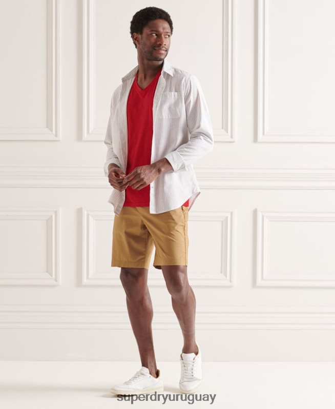 uy Superdry hombres camiseta de algodón orgánico con cuello de pico y bolsillo flameado rojo DT2N8Z4834 ropa