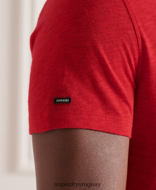 uy Superdry hombres camiseta de algodón orgánico con cuello de pico y bolsillo flameado rojo DT2N8Z4834 ropa
