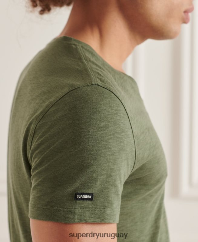 uy Superdry hombres camiseta de algodón orgánico con cuello de pico y bolsillo flameado verde DT2N8Z4846 ropa