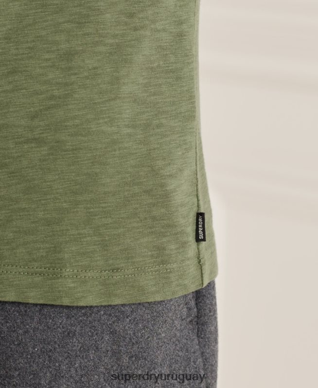 uy Superdry hombres camiseta de algodón orgánico con cuello de pico y bolsillo flameado verde DT2N8Z4846 ropa