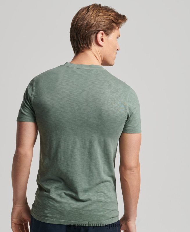 uy Superdry hombres camiseta de algodón orgánico con cuello de pico y bolsillo flameado verde DT2N8Z4857 ropa