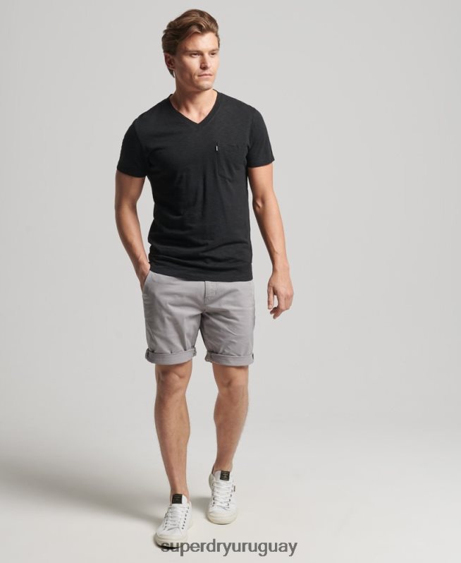 uy Superdry hombres camiseta de algodón orgánico con cuello de pico y bolsillo negro DT2N8Z4939 ropa
