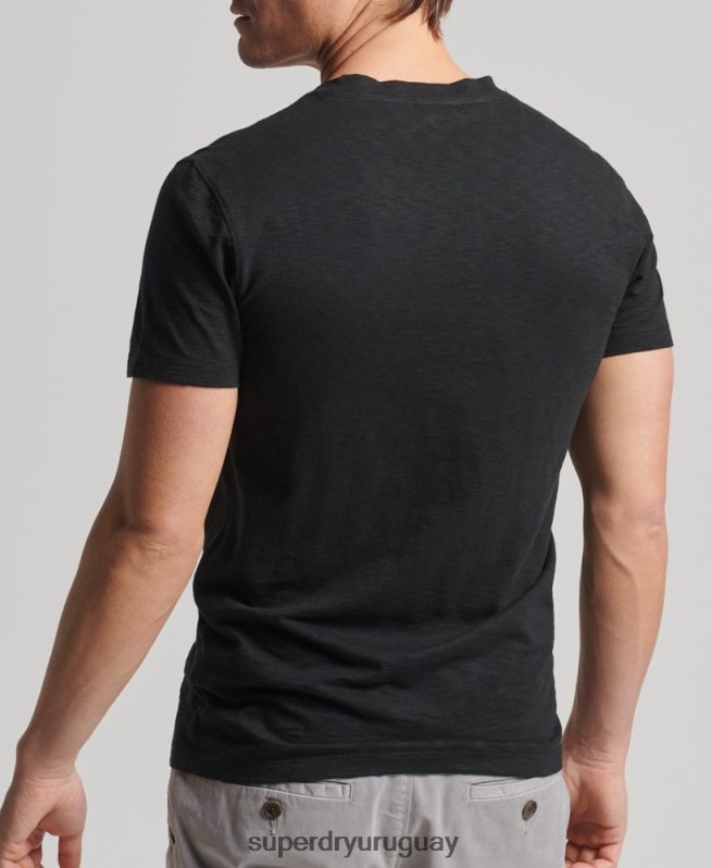 uy Superdry hombres camiseta de algodón orgánico con cuello de pico y bolsillo negro DT2N8Z4939 ropa