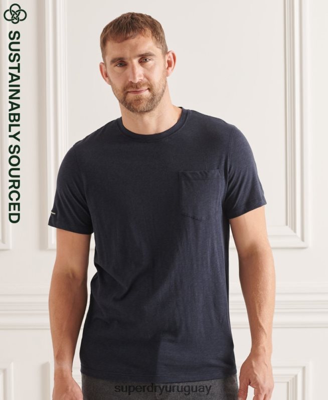 uy Superdry hombres camiseta de algodón orgánico con cuello redondo y bolsillo flameado Armada DT2N8Z4871 ropa