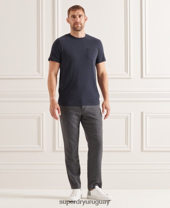 uy Superdry hombres camiseta de algodón orgánico con cuello redondo y bolsillo flameado Armada DT2N8Z4871 ropa