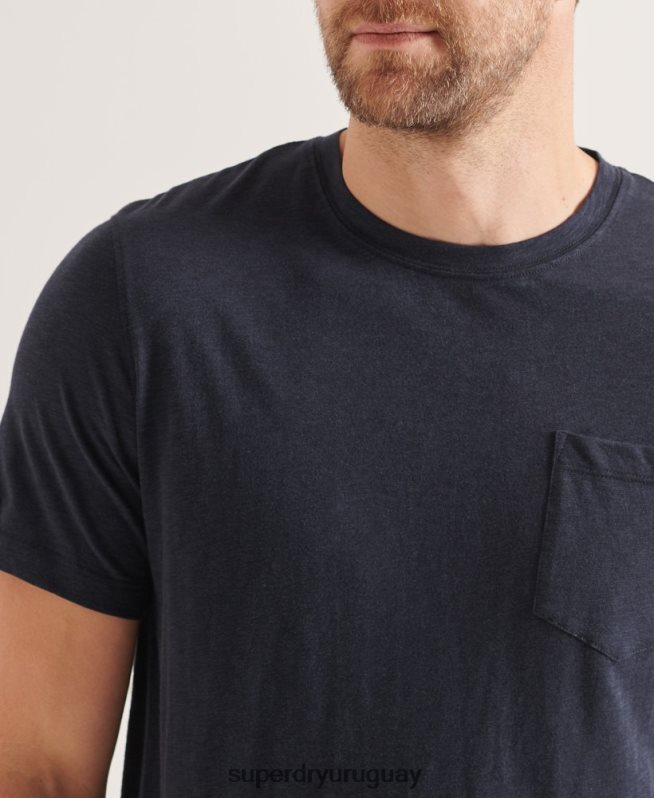 uy Superdry hombres camiseta de algodón orgánico con cuello redondo y bolsillo flameado Armada DT2N8Z4871 ropa