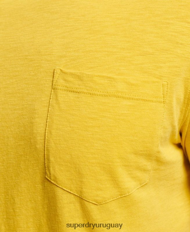 uy Superdry hombres camiseta de algodón orgánico con cuello redondo y bolsillo flameado amarillo DT2N8Z4817 ropa