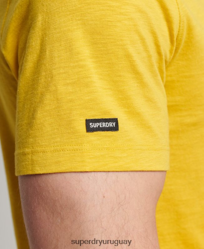 uy Superdry hombres camiseta de algodón orgánico con cuello redondo y bolsillo flameado amarillo DT2N8Z4817 ropa