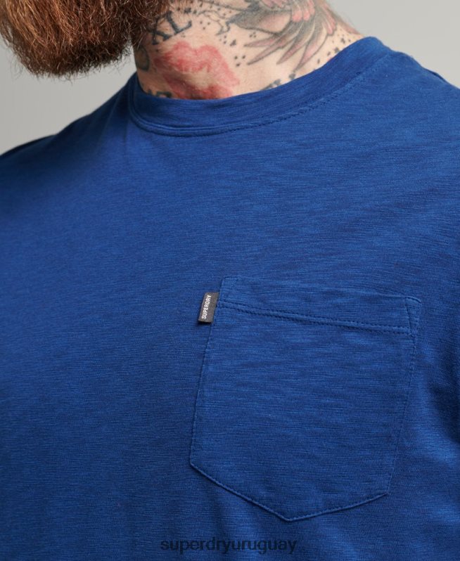 uy Superdry hombres camiseta de algodón orgánico con cuello redondo y bolsillo flameado azul DT2N8Z4884 ropa
