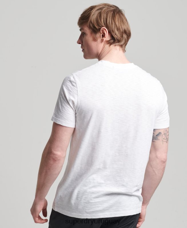 uy Superdry hombres camiseta de algodón orgánico con cuello redondo y bolsillo flameado blanco DT2N8Z4865 ropa