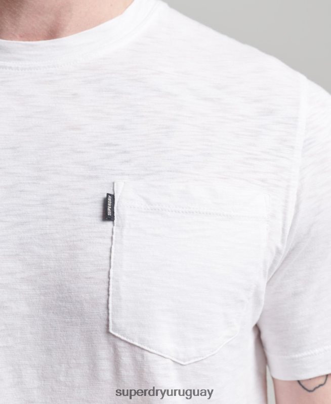 uy Superdry hombres camiseta de algodón orgánico con cuello redondo y bolsillo flameado blanco DT2N8Z4865 ropa