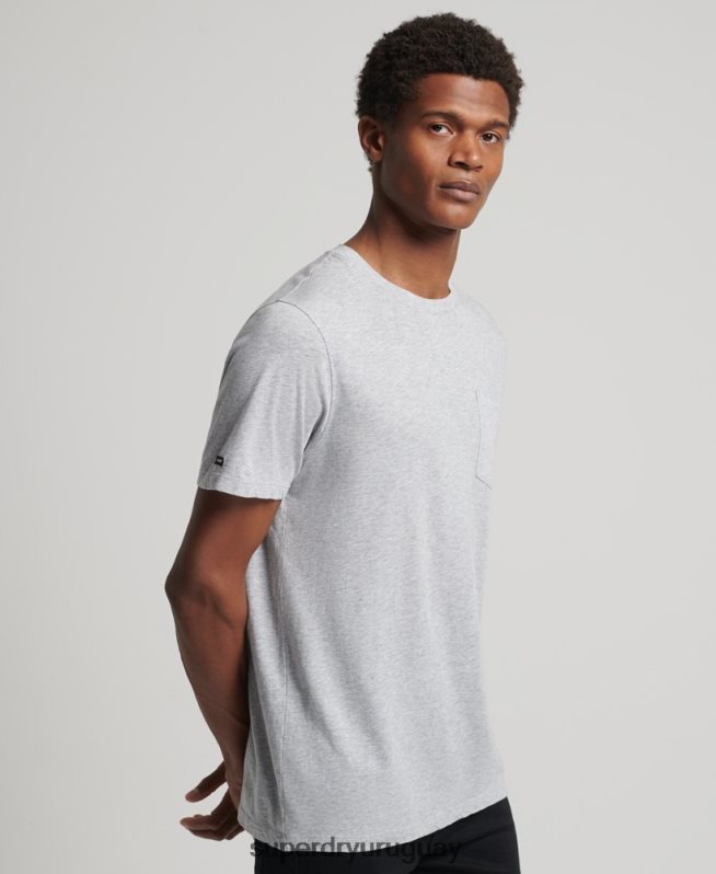 uy Superdry hombres camiseta de algodón orgánico con cuello redondo y bolsillo flameado gris claro DT2N8Z4833 ropa
