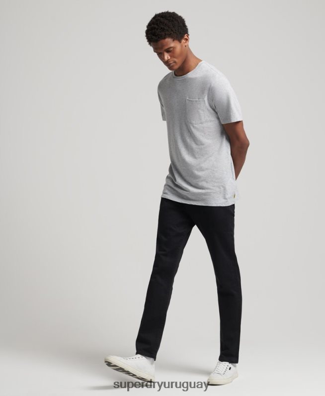 uy Superdry hombres camiseta de algodón orgánico con cuello redondo y bolsillo flameado gris claro DT2N8Z4833 ropa