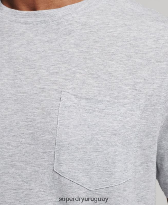 uy Superdry hombres camiseta de algodón orgánico con cuello redondo y bolsillo flameado gris claro DT2N8Z4833 ropa