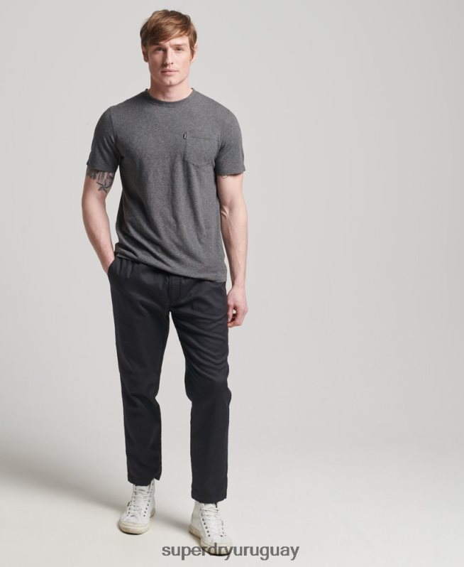 uy Superdry hombres camiseta de algodón orgánico con cuello redondo y bolsillo flameado gris oscuro DT2N8Z4910 ropa