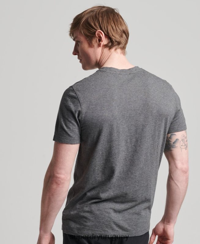 uy Superdry hombres camiseta de algodón orgánico con cuello redondo y bolsillo flameado gris oscuro DT2N8Z4910 ropa