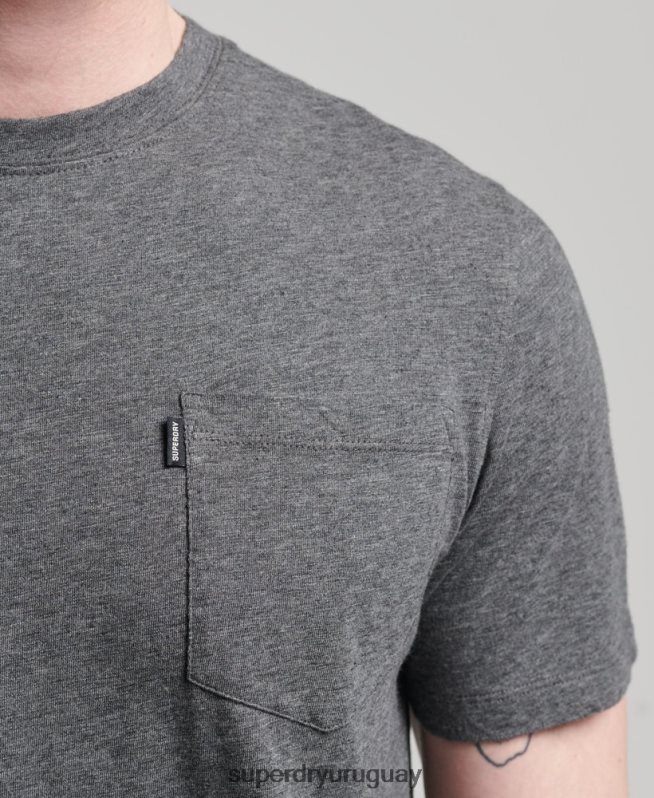 uy Superdry hombres camiseta de algodón orgánico con cuello redondo y bolsillo flameado gris oscuro DT2N8Z4910 ropa