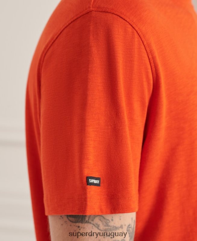 uy Superdry hombres camiseta de algodón orgánico con cuello redondo y bolsillo flameado naranja DT2N8Z4859 ropa