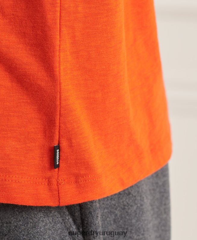 uy Superdry hombres camiseta de algodón orgánico con cuello redondo y bolsillo flameado naranja DT2N8Z4859 ropa