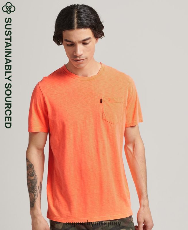 uy Superdry hombres camiseta de algodón orgánico con cuello redondo y bolsillo flameado naranja DT2N8Z4918 ropa