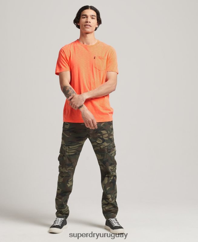uy Superdry hombres camiseta de algodón orgánico con cuello redondo y bolsillo flameado naranja DT2N8Z4918 ropa