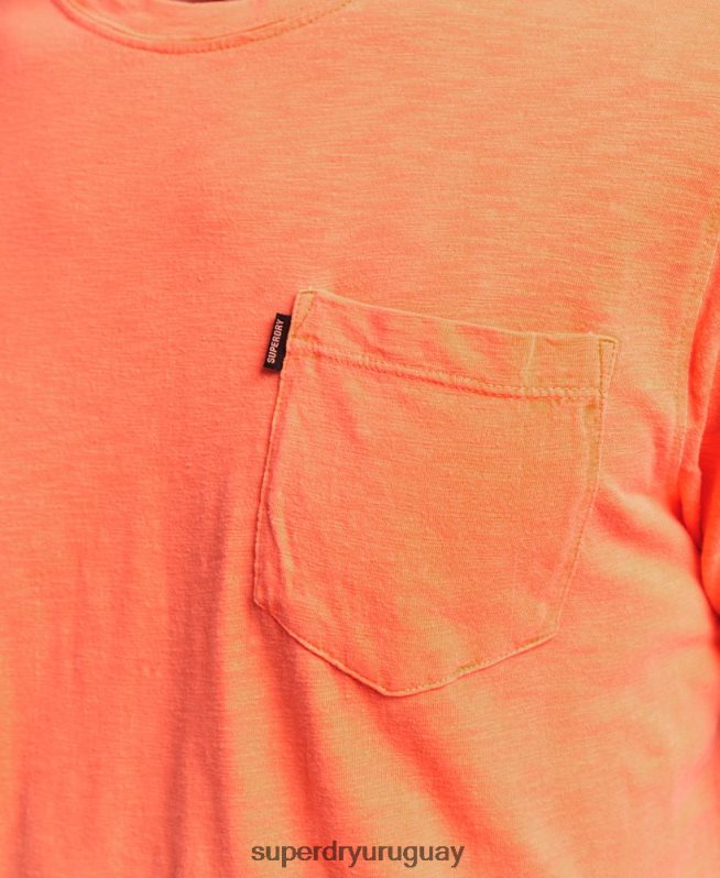 uy Superdry hombres camiseta de algodón orgánico con cuello redondo y bolsillo flameado naranja DT2N8Z4918 ropa