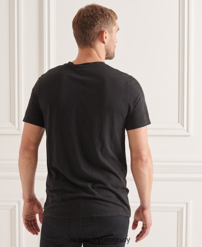 uy Superdry hombres camiseta de algodón orgánico con cuello redondo y bolsillo flameado negro DT2N8Z4845 ropa