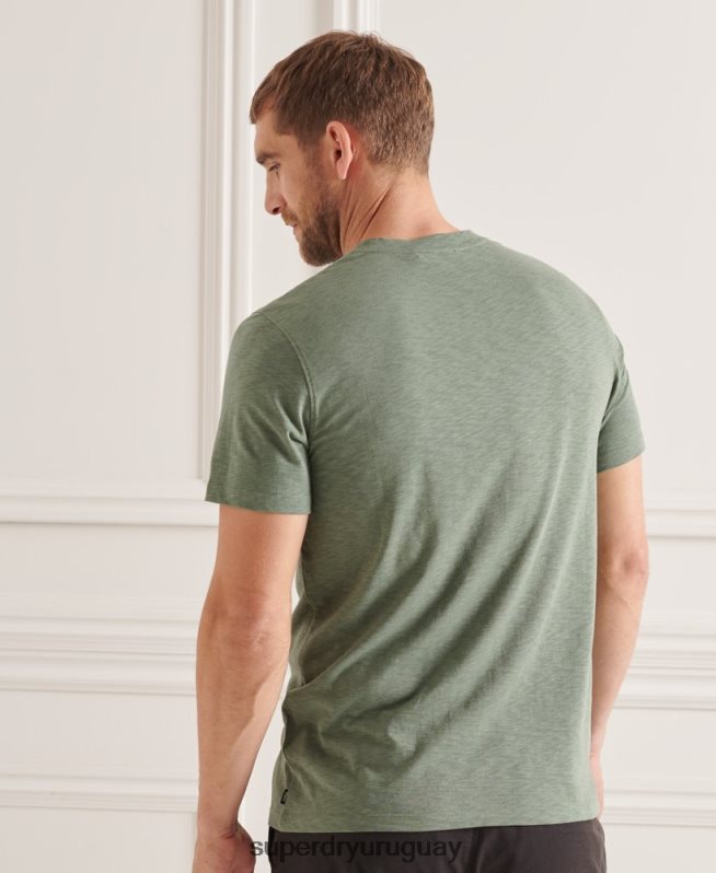 uy Superdry hombres camiseta de algodón orgánico con cuello redondo y bolsillo flameado verde DT2N8Z4879 ropa