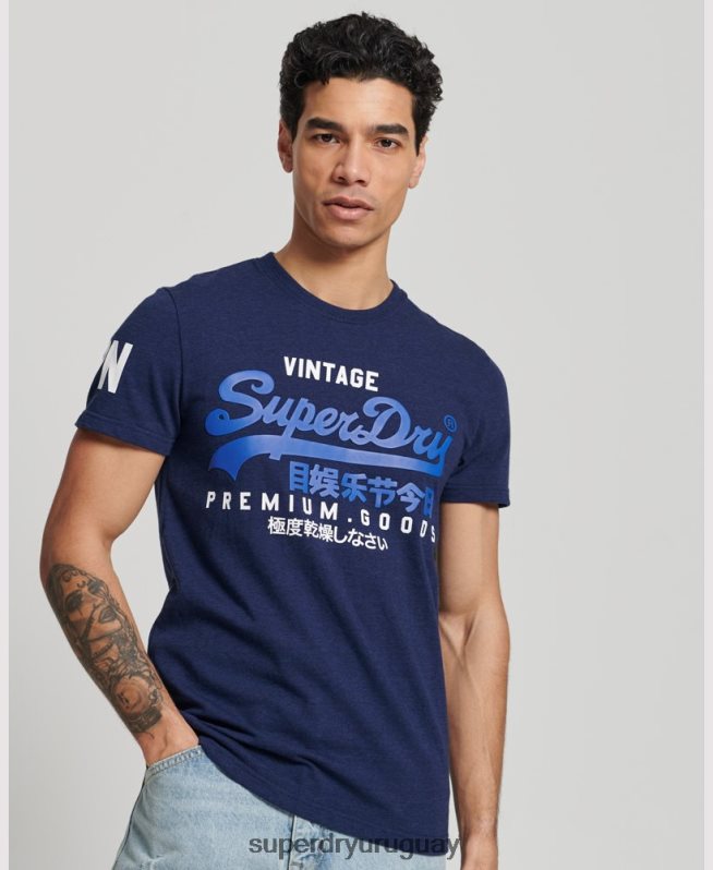uy Superdry hombres camiseta de algodón orgánico con logo gráfico clásico azul oscuro DT2N8Z6358 ropa