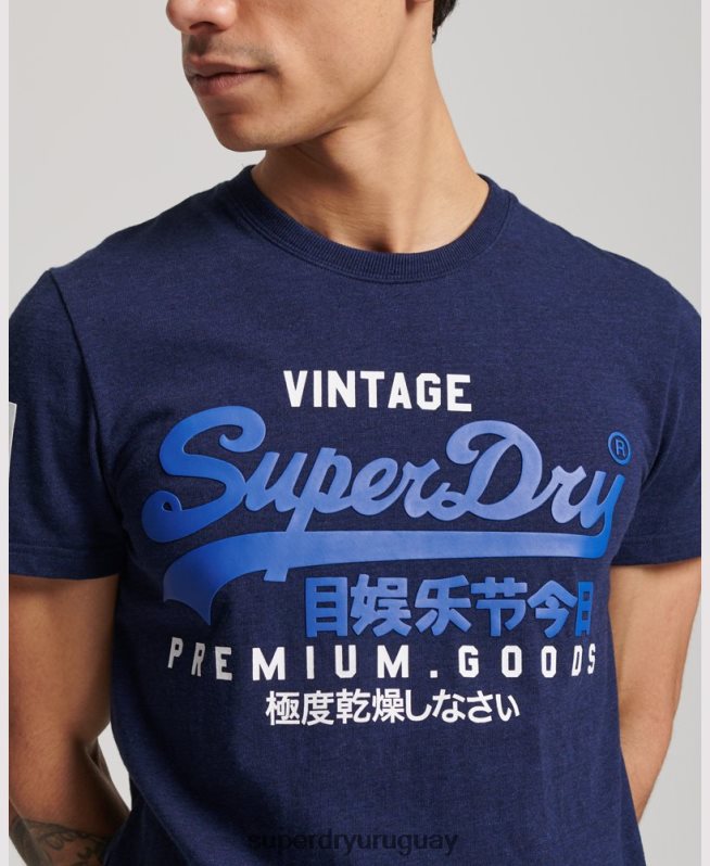 uy Superdry hombres camiseta de algodón orgánico con logo gráfico clásico azul oscuro DT2N8Z6358 ropa