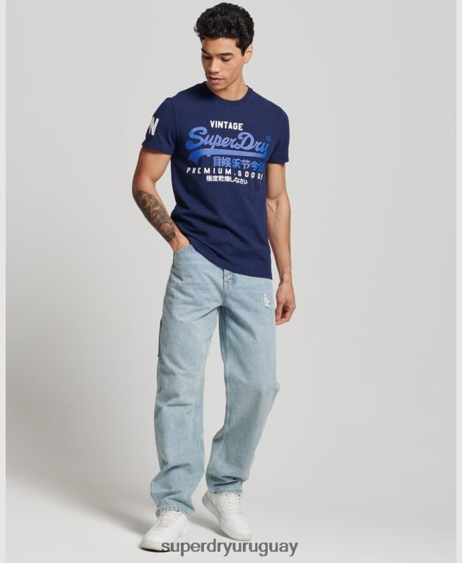 uy Superdry hombres camiseta de algodón orgánico con logo gráfico clásico azul oscuro DT2N8Z6358 ropa