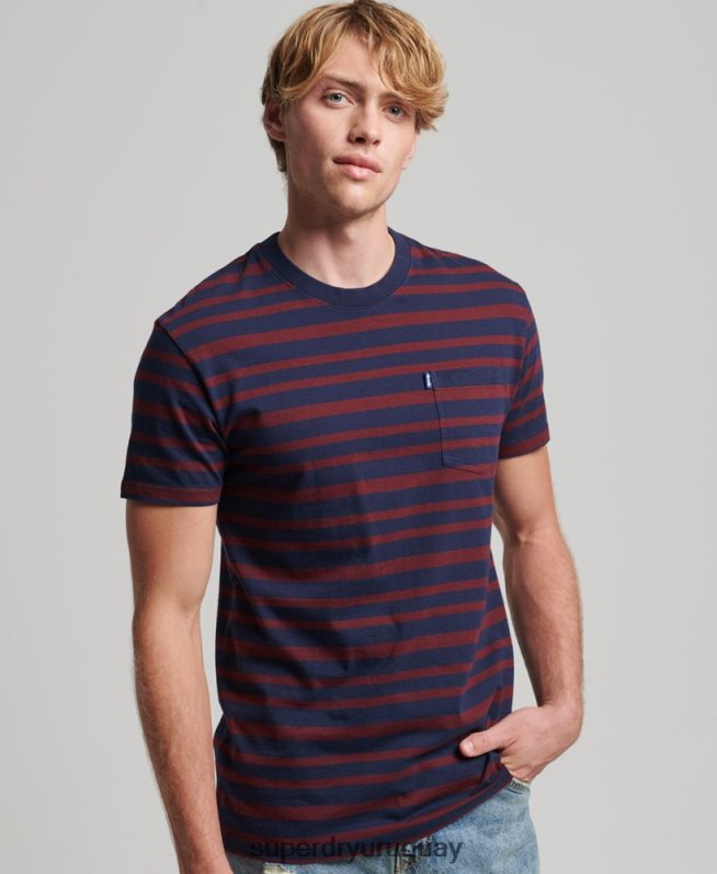 uy Superdry hombres camiseta de algodón orgánico con rayas del logo Armada DT2N8Z4825 ropa