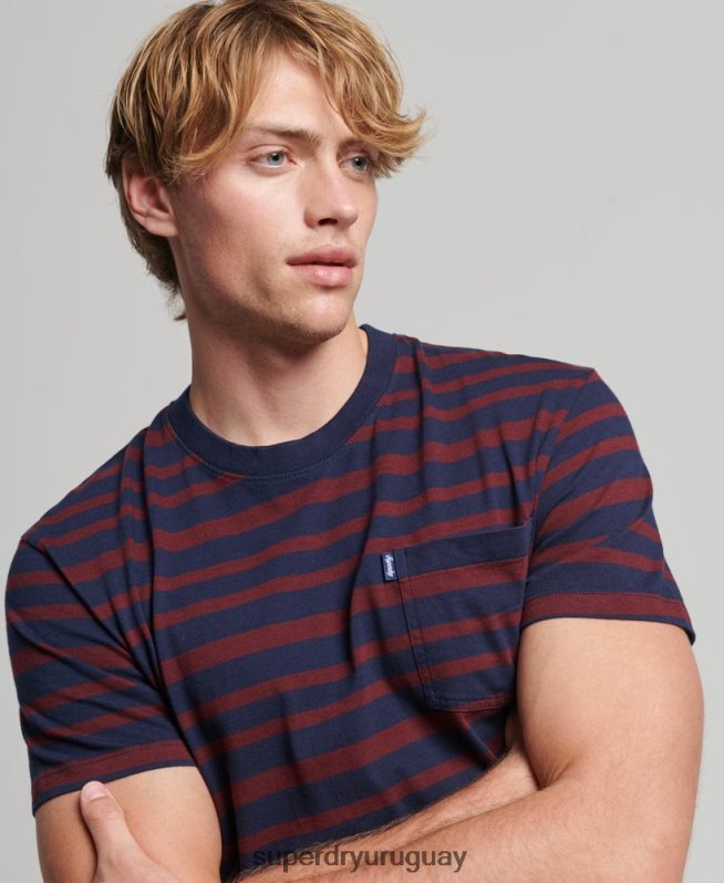 uy Superdry hombres camiseta de algodón orgánico con rayas del logo Armada DT2N8Z4825 ropa