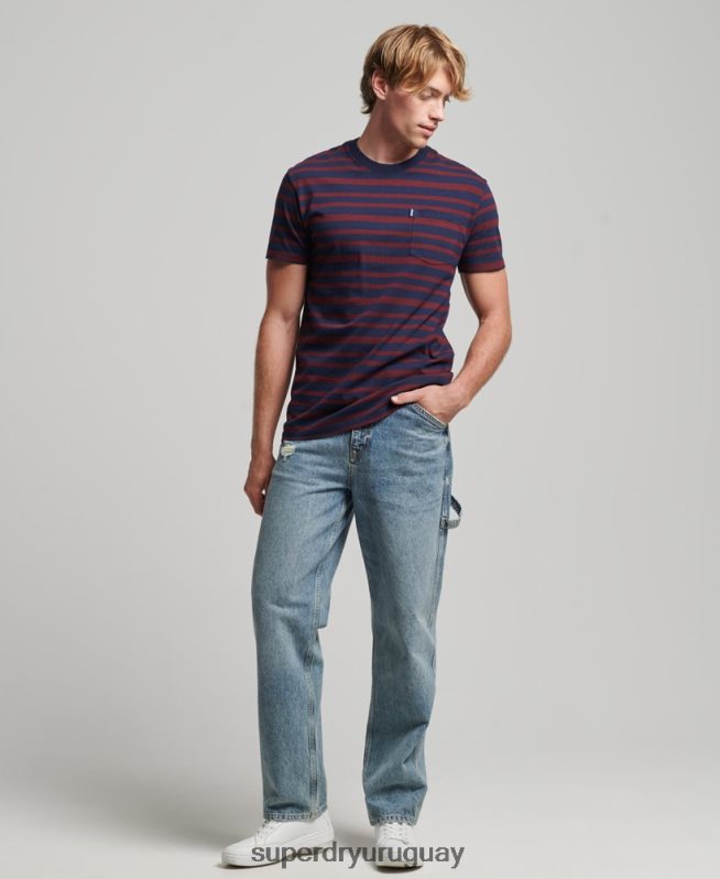 uy Superdry hombres camiseta de algodón orgánico con rayas del logo Armada DT2N8Z4825 ropa
