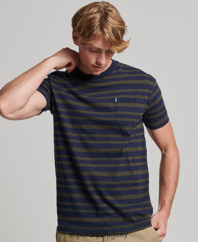 uy Superdry hombres camiseta de algodón orgánico con rayas del logo Armada DT2N8Z4906 ropa