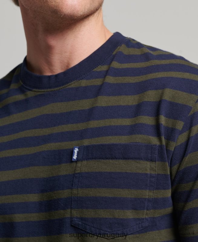 uy Superdry hombres camiseta de algodón orgánico con rayas del logo Armada DT2N8Z4906 ropa