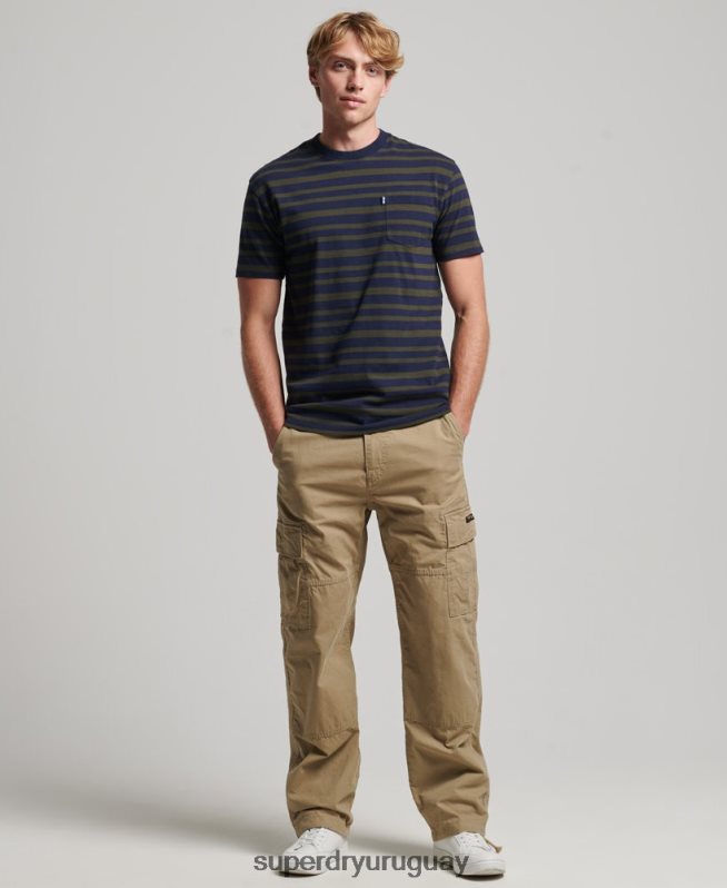 uy Superdry hombres camiseta de algodón orgánico con rayas del logo Armada DT2N8Z4906 ropa