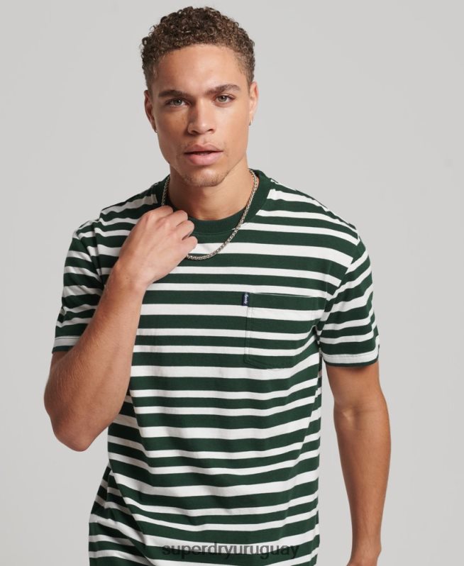 uy Superdry hombres camiseta de algodón orgánico con rayas del logo negro DT2N8Z4827 ropa