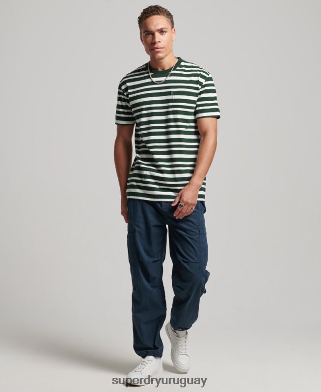 uy Superdry hombres camiseta de algodón orgánico con rayas del logo negro DT2N8Z4827 ropa